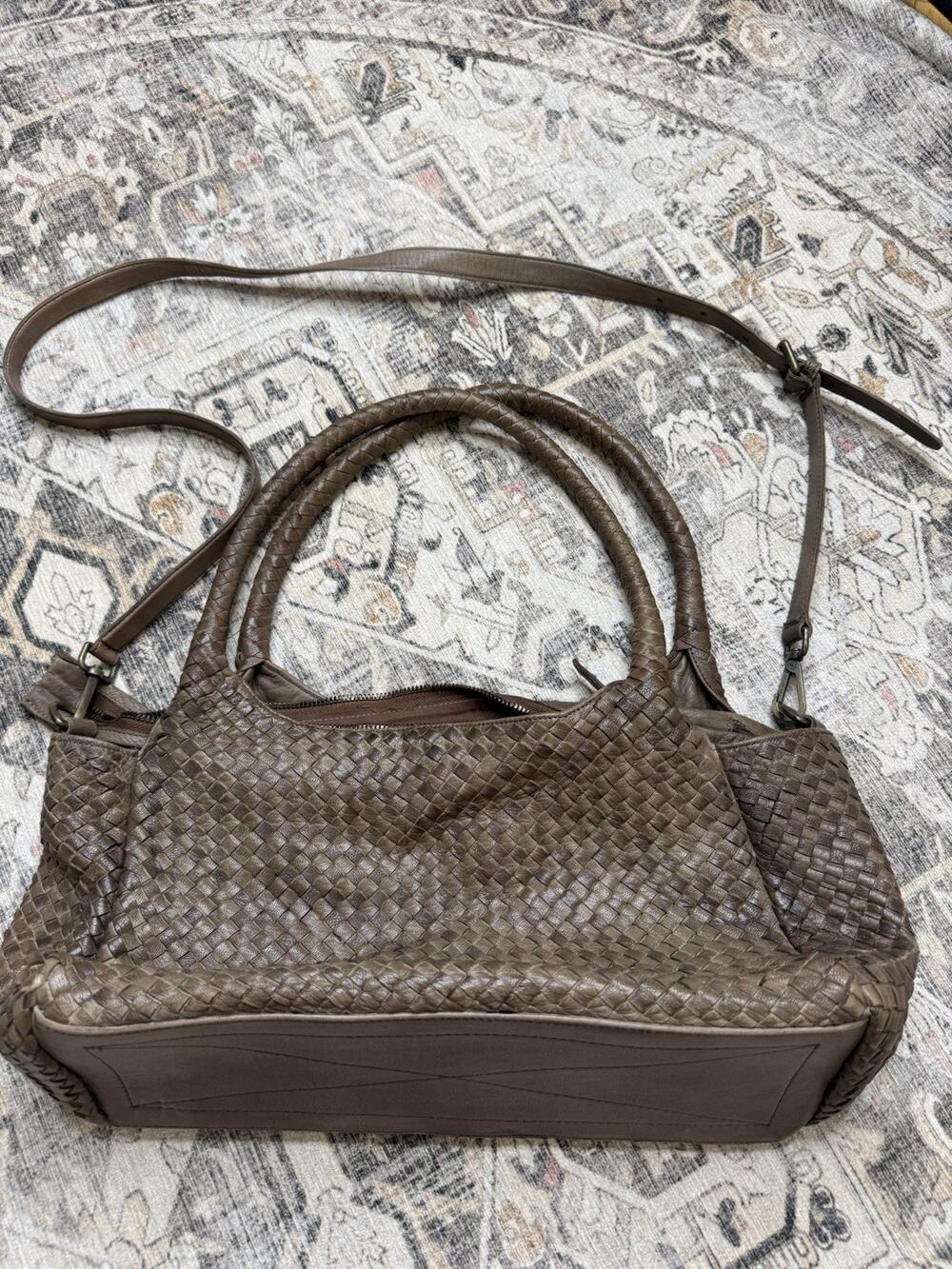 Platania Woven Leather Shoulder Crossbody Bag Italy Brown Handmade